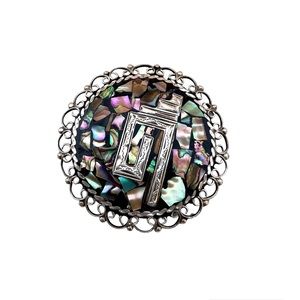 Greek Key Abalone pin